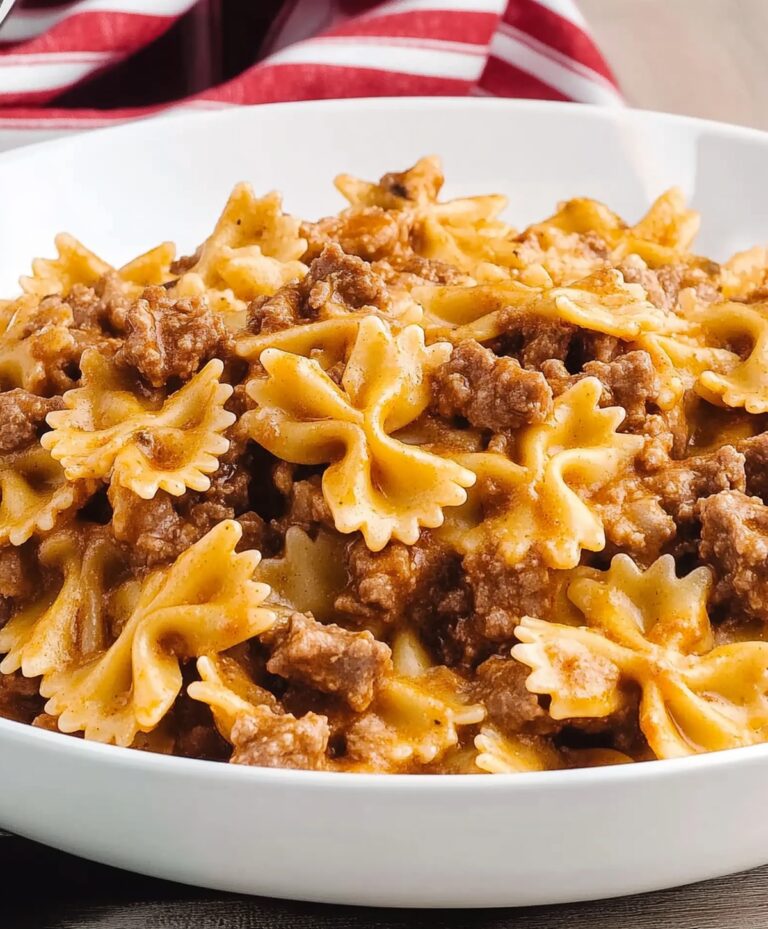 Quick Beef And Bowtie Pasta With Alfredo Sauce Recipe