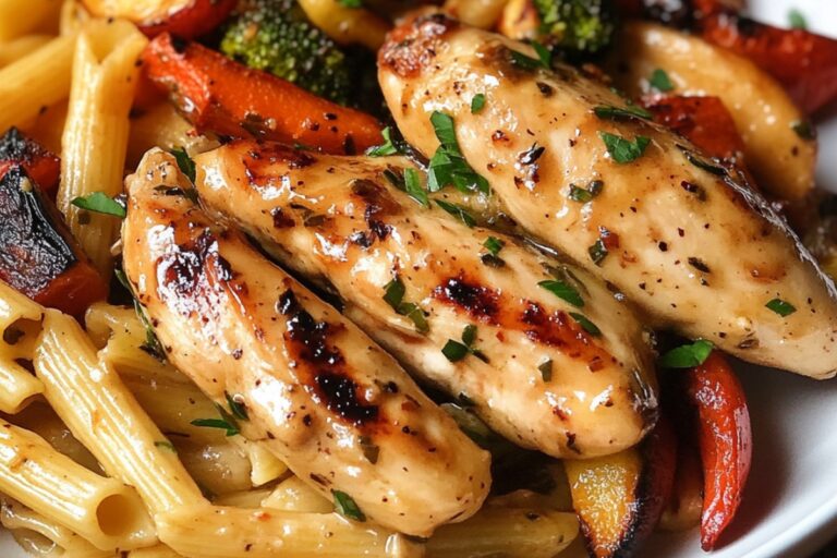 Honey Garlic Chicken With Roasted Veggie Penne Recipe