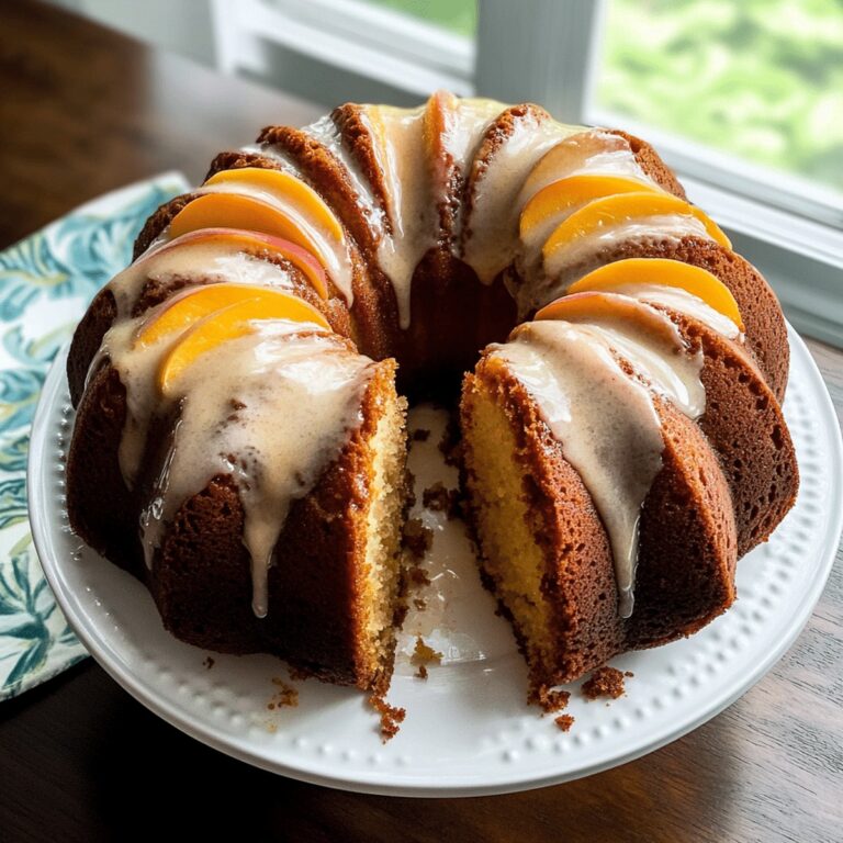 Moist Peach Bundt Cake with Brown Butter Icing Recipe
