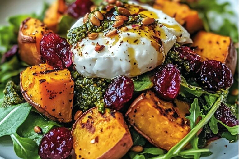 Grilled Sweet Potato & Burrata Salad With Cranberry Pepita Pesto Recipe