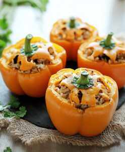 Shredded Chicken & Rice Stuffed Peppers Recipe