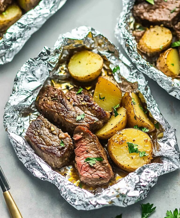 Garlic Steak & Potato Foil Packets Recipe