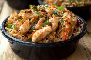 High Protein Crispy Garlic Chicken Fried Rice Recipe