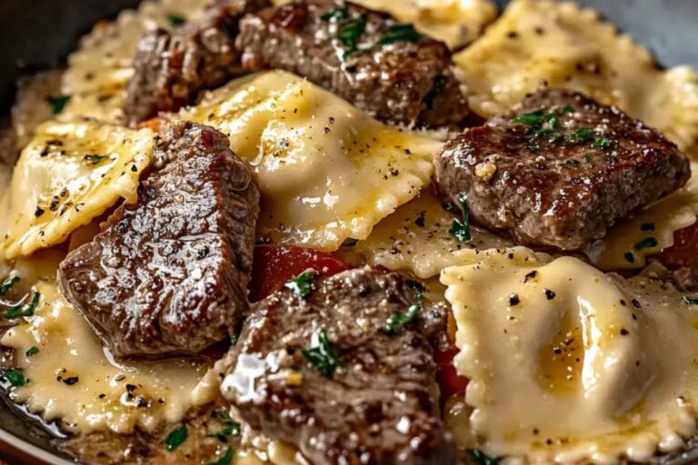 One-Skillet Garlic Butter Steak & Cheese Ravioli Recipe