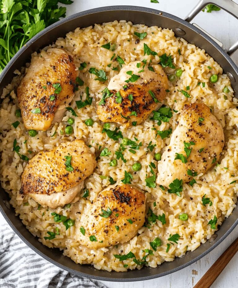One-pan Creamy Parmesan Chicken & Rice Recipe