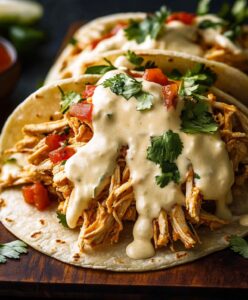 Easy Slow Cooker Queso Chicken Tacos Recipe