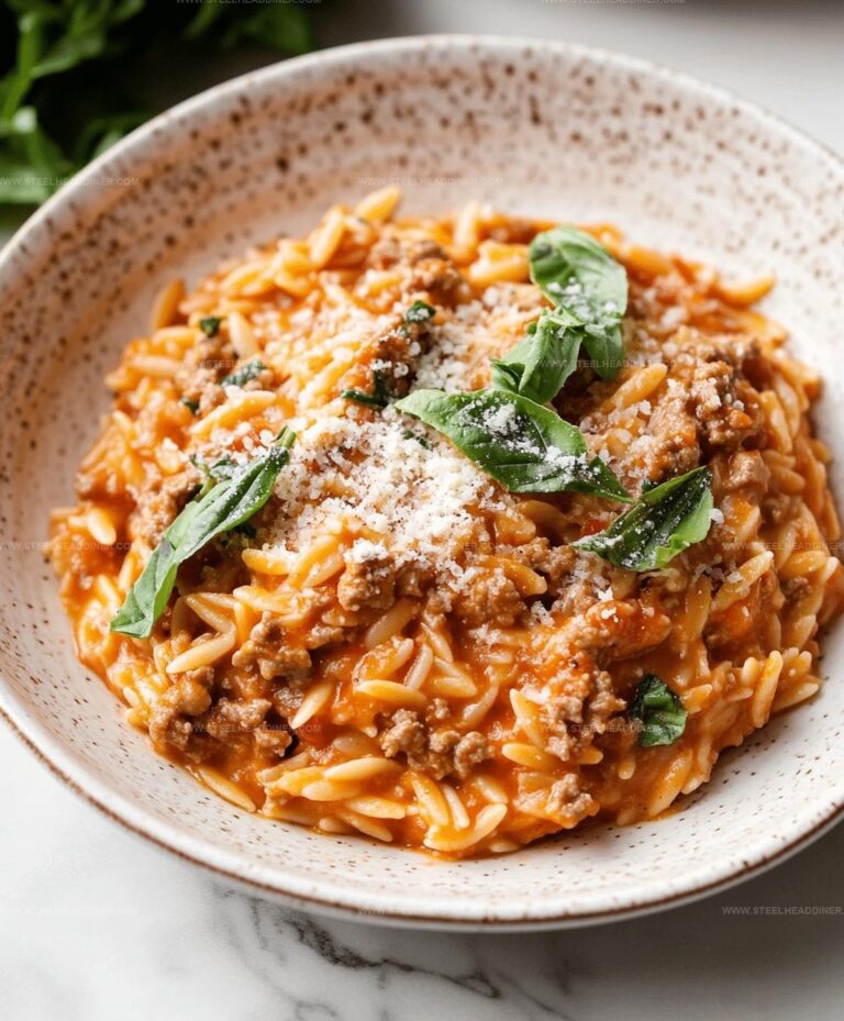 Ground Beef Orzo With Tomato Cream Sauce Recipe
