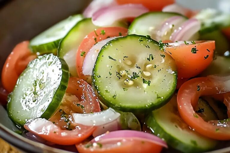 Fresh & Tangy Marinated Cucumber, Onion, And Tomato Salad Recipe