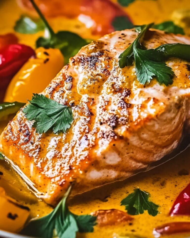 Amazing Creamy Coconut Curry Salmon With Peppers Recipe