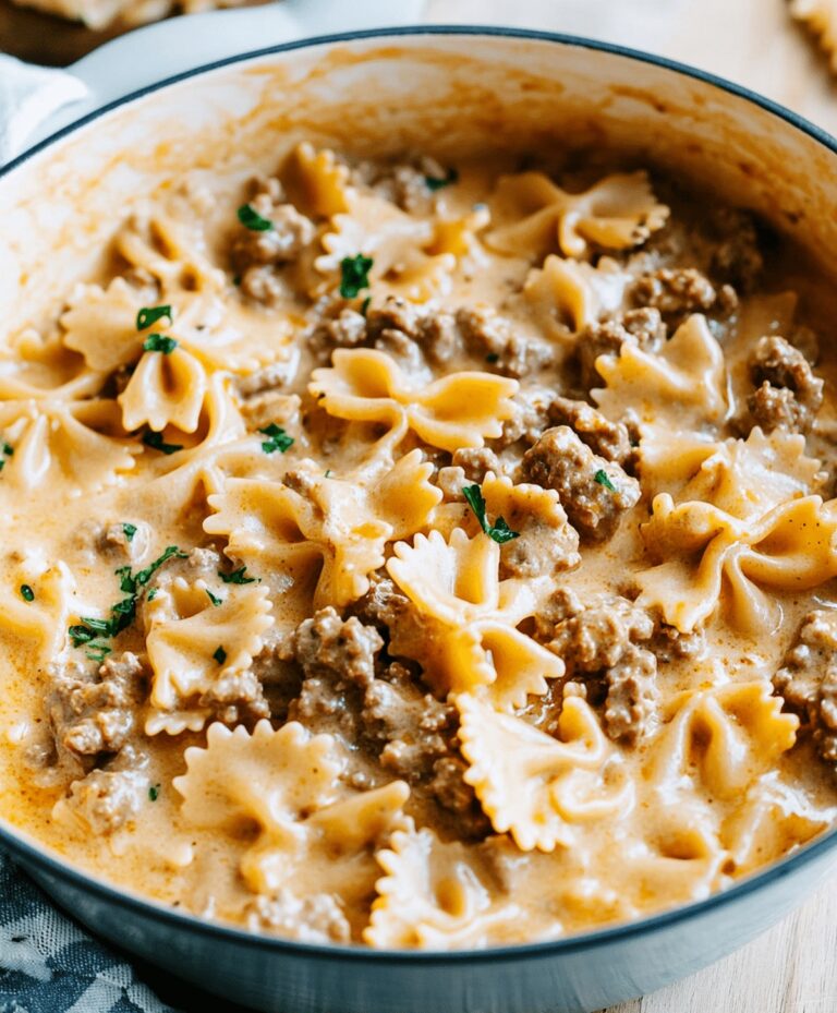 Cheesy Beef And Bowtie Pasta In Garlic Butter Recipe