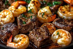 Garlic Butter Steak Bites And Shrimp Skillet Recipe