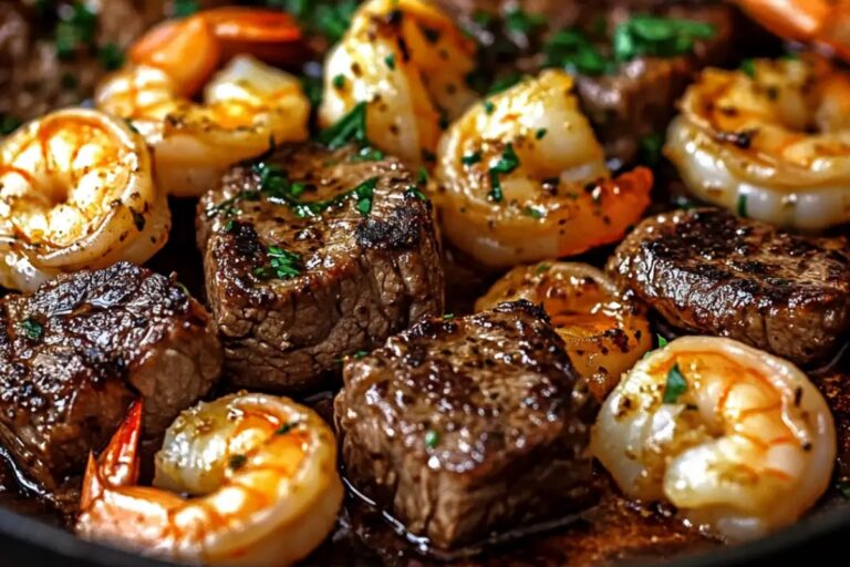 Garlic Butter Steak Bites And Shrimp Skillet Recipe