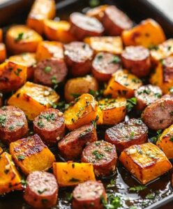 Quick Sausage And Sweet Potatoes With Honey Garlic Sauce Recipe