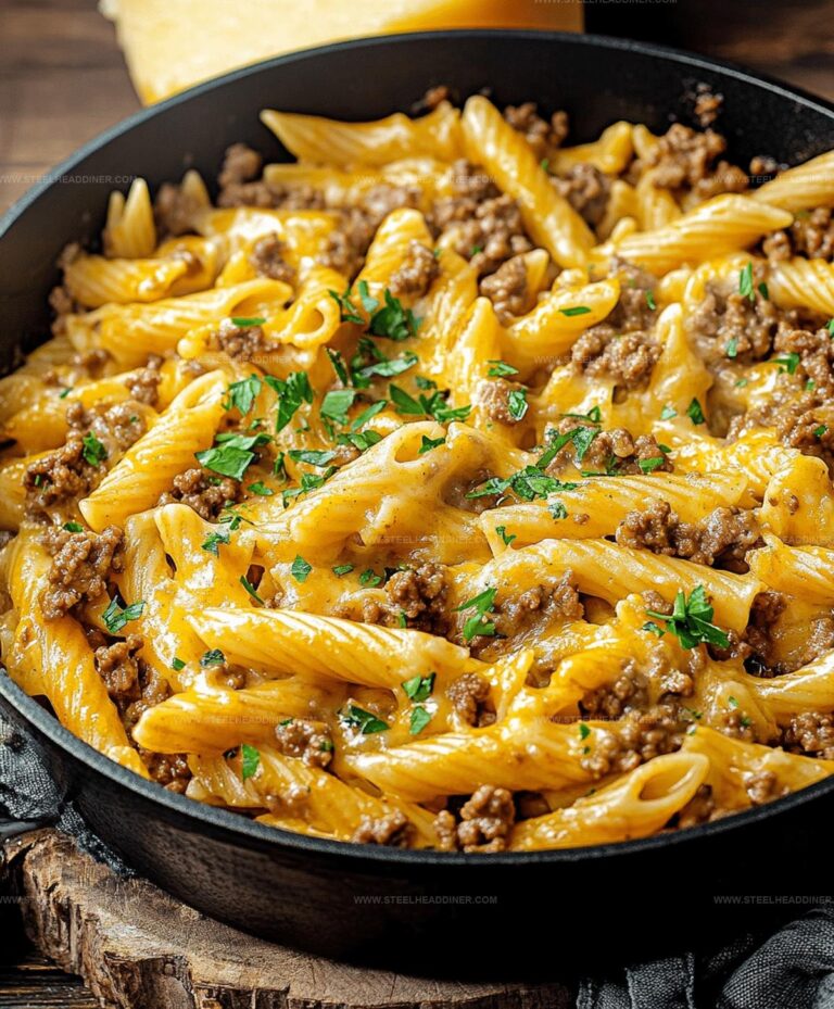Cheesy Ground Beef Pasta Skillet Recipe