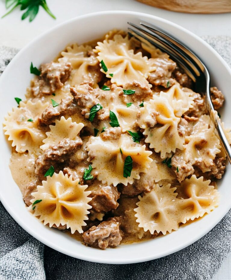 Beef And Bowtie Pasta With Alfredo Sauce Recipe