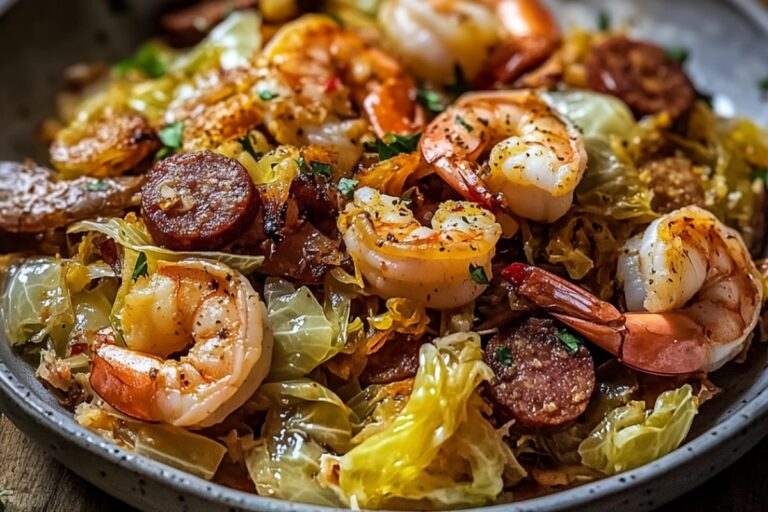 Delicious Smoky Fried Cabbage With Shrimp & Sausage Recipe