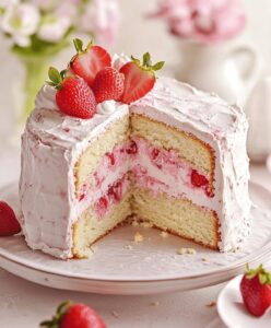 Creamy Strawberry Swirled White Chocolate Cake Recipe