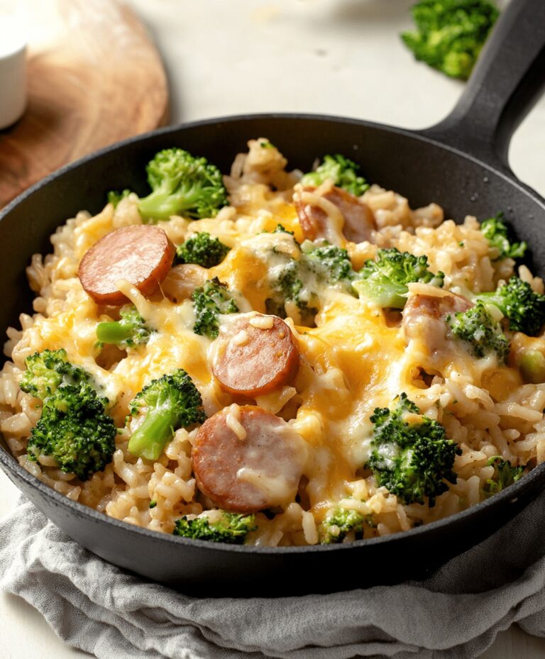 Cheesy Kielbasa Rice And Broccoli Skillet Recipe