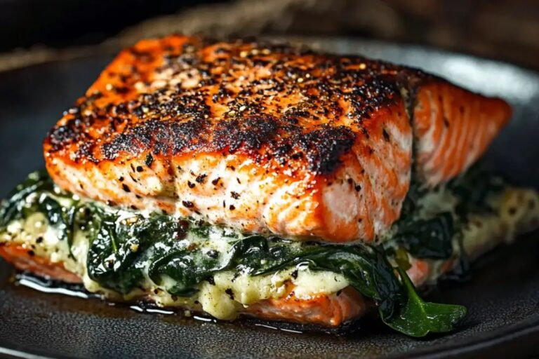 Blackened Salmon Stuffed With Spinach & Parmesan Recipe