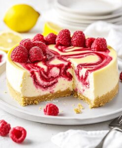 Creamy Lemon Raspberry Swirl Cheesecake Recipe