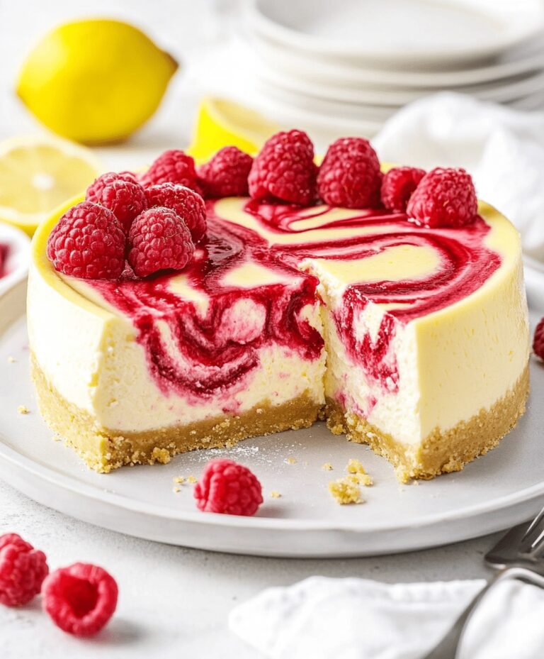Creamy Lemon Raspberry Swirl Cheesecake Recipe