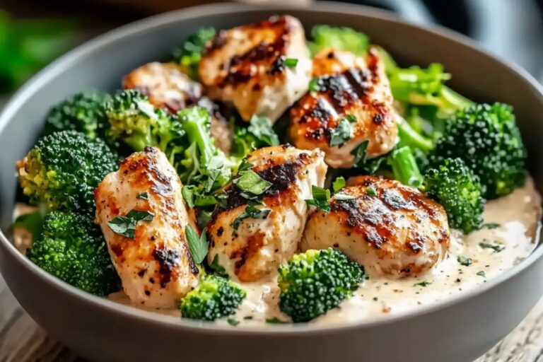 Grilled Chicken & Broccoli Bowls With Creamy Garlic Sauce Recipe