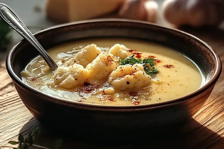 Cheddar Cauliflower And Roasted Garlic Soup Recipe