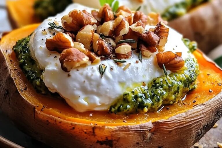 Stuffed Sweet Potatoes With Burrata, Toasted Walnuts & Sage Pesto Recipe