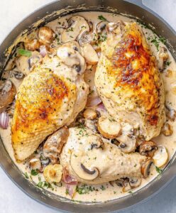 Cheesy Garlic Butter Mushroom Stuffed Chicken Recipe
