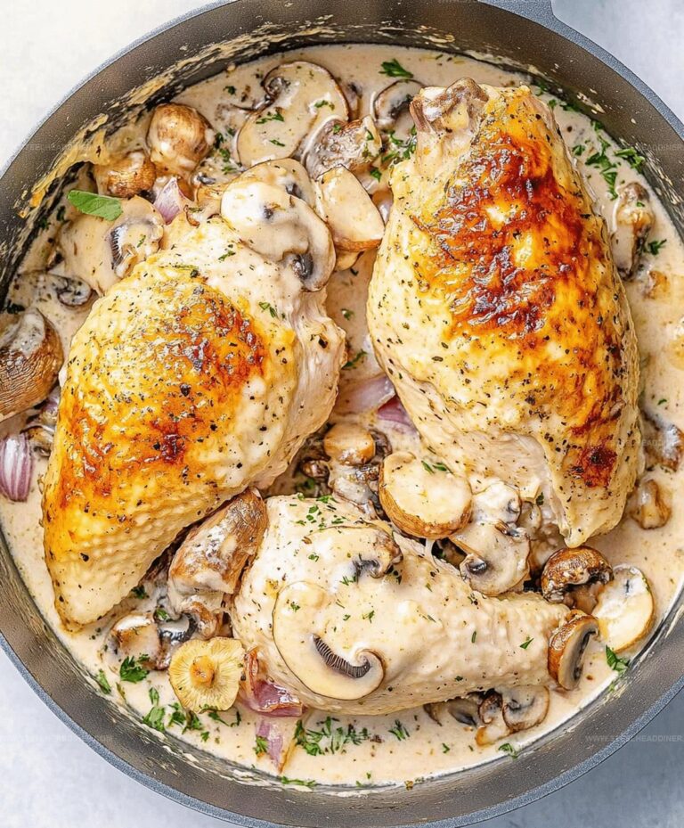 Cheesy Garlic Butter Mushroom Stuffed Chicken Recipe