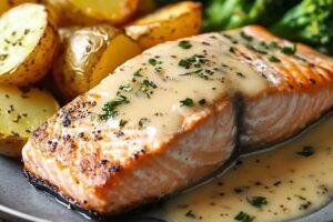 Lemon Butter Salmon With Roasted Potatoes & Broccoli Recipe