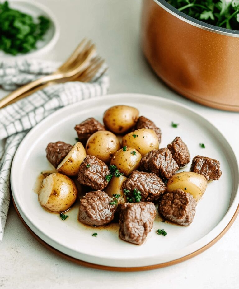 Slow Cooker Garlic Butter Beef Bites & Potatoes Recipe