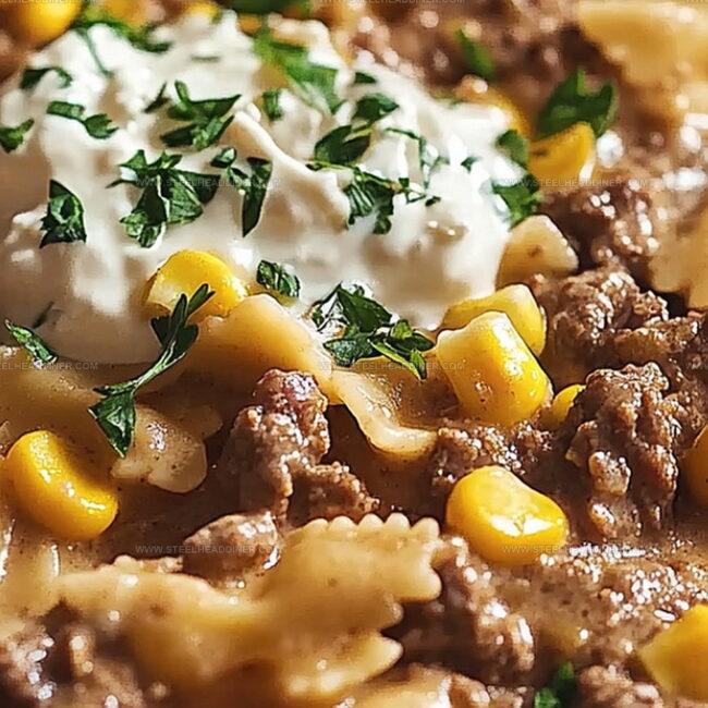 Creamy Ranch Beef Bowtie Skillet with Sweet Corn Magic