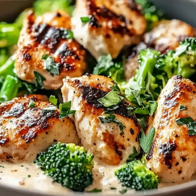 Grilled Chicken & Broccoli Bowls with Creamy Garlic Sauce
